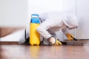 disinfestatore in azione in un centro sportivo e benessere