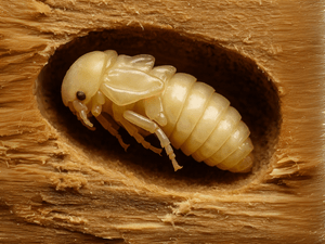 Pupa di tarlo del legno in cameretta pupale
